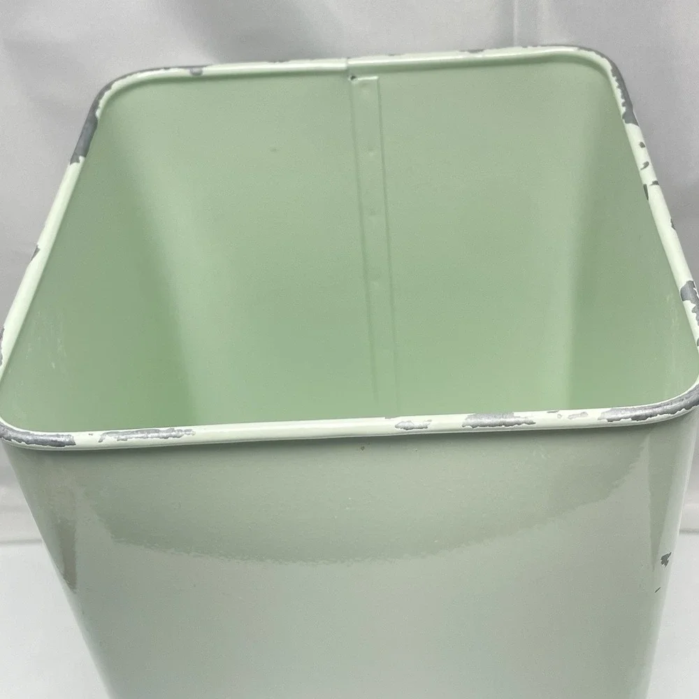 2‎ Pier 1 Imports Square Enamel Metal Canisters Chrome Lids Mint Green Flour